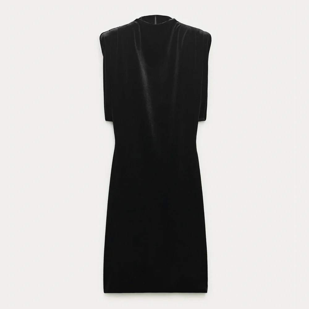 ZARA SHOULDER PAD VELVET DRESS - Picture 9 of 10